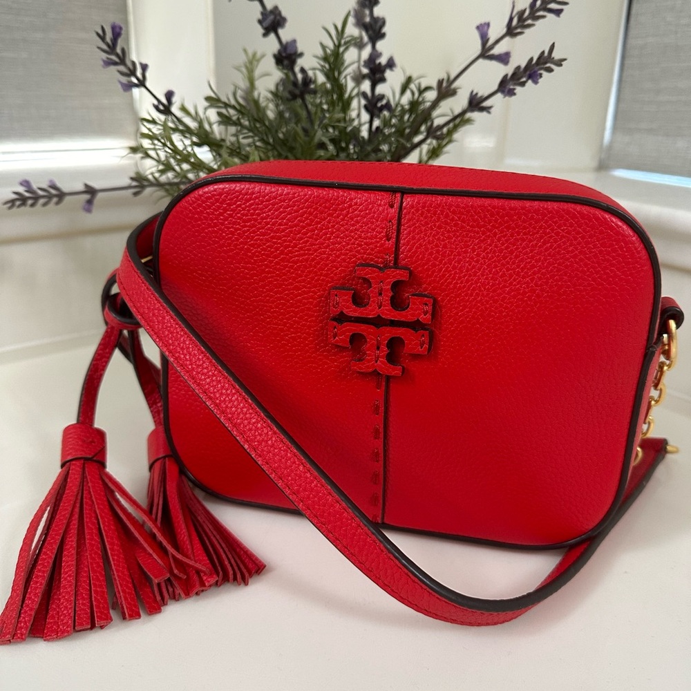 TORY BURCH -Like New red leather crossbody bag